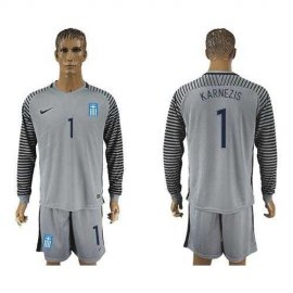 Greece #1 Karnezis Grey Goalkeeper Long Sleeves Soccer Country Jersey