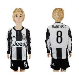 Juventus #8 Marchisio Home Long Sleeves Kid Soccer Club Jersey