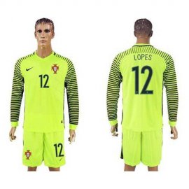 Portugal #12 Lopes Green Long Sleeves Goalkeeper Soccer Country Jersey