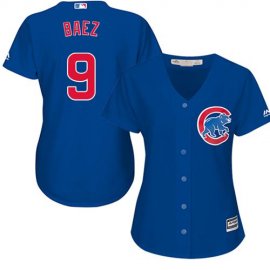 Chicago Cubs #9 Javier Baez Blue Alternate Womens Stitched MLB Jersey