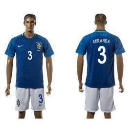 Brazil #3 Miranda Away Soccer Country Jersey