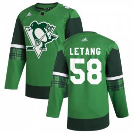 Pittsburgh Penguins #58 Kris Letang Mens Adidas 2020 St. Patricks Day Stitched NHL Jersey Green