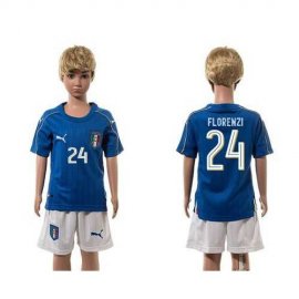 Italy #24 Florenzi Blue Home Kid Soccer Country Jersey