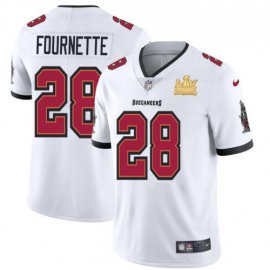 Tampa Bay Buccaneers #28 Leonard Fournette Mens Super Bowl LV Champions Patch Nike White Vapor Limited Jersey