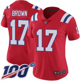 Nike New England Patriots #17 Antonio Brown Red Alternate Womens Stitched NFL 100th Season Vapor Limited Jersey