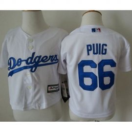 Toddler Los Angeles Dodgers #66 Yasiel Puig White Cool Base Stitched MLB Jersey