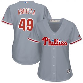 Philadelphia Phillies #49 Jake Arrieta Grey Road Womens Stitched MLB Jersey
