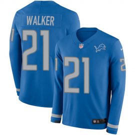 Nike Detroit Lions #21 Tracy Walker Blue Team Color Mens Stitched NFL Limited Therma Long Sleeve Jersey