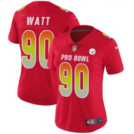 Nike Pittsburgh Steelers #90 T. J. Watt Red Womens Stitched NFL Limited AFC 2019 Pro Bowl Jersey