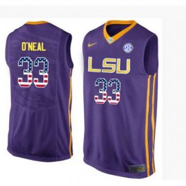 LSU Tigers #33 Shaquille ONeal Purple USA Flag College Basketball Jersey
