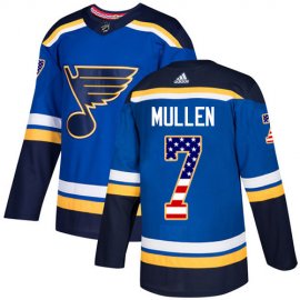 Adidas St. Louis Blues #7 Joe Mullen Blue Home Authentic USA Flag Stitched NHL Jersey