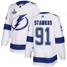 Adidas Tampa Bay Lightning #91 Steven Stamkos White Road Authentic 2020 Stanley Cup Champions Stitched NHL Jersey