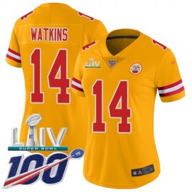 Nike Kansas City Chiefs #14 Sammy Watkins Gold Super Bowl LIV 2020 Womens Stitched NFL Limited Inverted Legend 100th Season Jersey