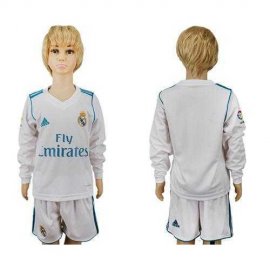 Real Madrid Blank Home Long Sleeves Kid Soccer Club Jersey