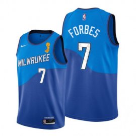 Nike Milwaukee Bucks #7 Bryn Forbes 2021 NBA Finals Champions City Edition Jersey Blue Mens