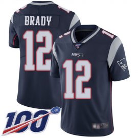 Nike New England Patriots #12 Tom Brady Navy Blue Team Color Youth Stitched NFL 100th Season Vapor Limited Jersey