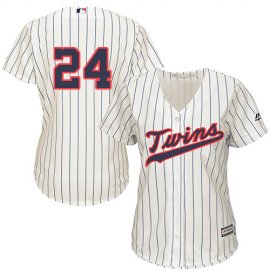 Minnesota Twins #24 Trevor Plouffe Cream Strip Alternate Womens Stitched MLB Jersey