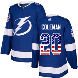 Adidas Tampa Bay Lightning #20 Blake Coleman Blue Home Authentic USA Flag Stitched NHL Jersey