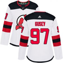 Adidas New Jersey Devils #97 Nikita Gusev White Road Authentic Womens Stitched NHL Jersey