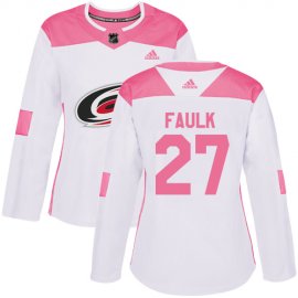 Adidas Carolina Hurricanes #27 Justin Faulk White/Pink Authentic Fashion Womens Stitched NHL Jersey