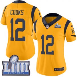 Nike Los Angeles Rams #12 Brandin Cooks Gold Super Bowl LIII Bound Womens Stitched NFL Limited Rush Jersey