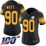 Nike Pittsburgh Steelers #90 T. J. Watt Black Womens Stitched NFL Limited Rush 100th Season Jersey