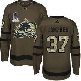 Adidas Colorado Avalanche #37 J.T. Compher Green 2022 Stanley Cup Champions Salute To Service Stitched NHL Jersey Mens