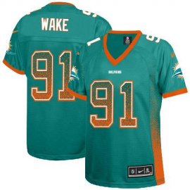 Nike Miami Dolphins #91 Cameron Wake Aqua Green Team Color Womens Stitched NFL Elite Drift Fashion Jersey