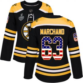 Adidas Boston Bruins #63 Brad Marchand Black Home Authentic USA Flag Stanley Cup Final Bound Womens Stitched NHL Jersey