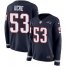 Nike New England Patriots #53 Josh Uche Navy Blue Team Color Womens Stitched NFL Limited Therma Long Sleeve Jersey