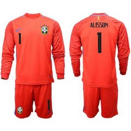 Brazil #1 Alisson Red Goalkeeper Long Sleeves Soccer Country Jersey