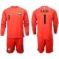 Brazil #1 Alisson Red Goalkeeper Long Sleeves Soccer Country Jersey