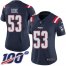 Nike New England Patriots #53 Josh Uche Navy Blue Womens Stitched NFL Limited Rush 100th Season Jersey