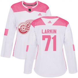 Adidas Detroit Red Wings #71 Dylan Larkin White/Pink Authentic Fashion Womens Stitched NHL Jersey