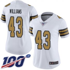 Nike New Orleans Saints #43 Marcus Williams White Womens Stitched NFL Limited Rush 100th Season Jersey