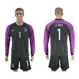 France #1 LLORIS Black Goalkeeper Long Sleeves Soccer Country Jersey