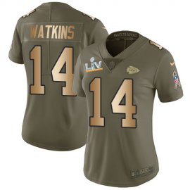 Nike Kansas City Chiefs #14 Sammy Watkins Olive/Gold Womens Super Bowl LV Bound Stitched NFL Limited 2017 Salute To Service Jersey