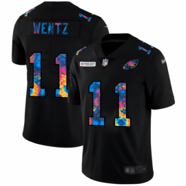 Philadelphia Eagles #11 Carson Wentz Mens Nike Multi-Color Black 2020 NFL Crucial Catch Vapor Untouchable Limited Jersey