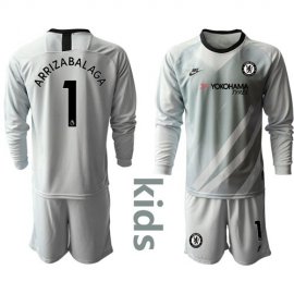 Chelsea #1 Arrizabalaga Grey Goalkeeper Long Sleeves Kid Soccer Club Jersey