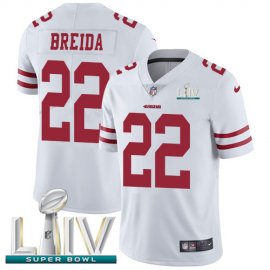 Nike San Francisco 49ers #22 Matt Breida White Super Bowl LIV 2020 Mens Stitched NFL Vapor Untouchable Limited Jersey