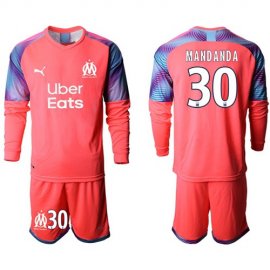 Marseille #30 Mandanda Pink Goalkeeper Long Sleeves Soccer Club Jersey