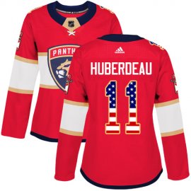 Adidas Florida Panthers #11 Jonathan Huberdeau Red Home Authentic USA Flag Womens Stitched NHL Jersey