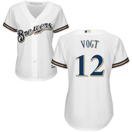 Milwaukee Brewers #12 Stephen Vogt White Home Womens Stitched MLB Jersey