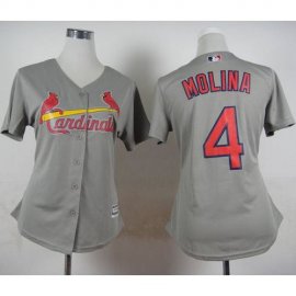 St.Louis Cardinals #4 Yadier Molina Grey Road Womens Stitched MLB Jersey