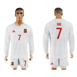 Spain #7 Raul White Away Long Sleeves Soccer Country Jersey