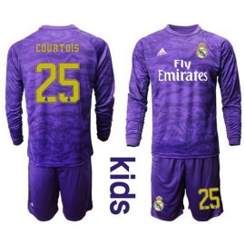 Real Madrid #25 Courtois Purple Goalkeeper Long Sleeves Kid Soccer Club Jersey