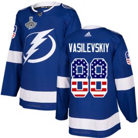 Adidas Tampa Bay Lightning #88 Andrei Vasilevskiy Blue Home Authentic USA Flag 2020 Stanley Cup Champions Stitched NHL Jersey