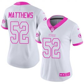 Nike Green Bay Packers #52 Clay Matthews White/Pink Womens Stitched NFL Limited Rush Fashion Jersey