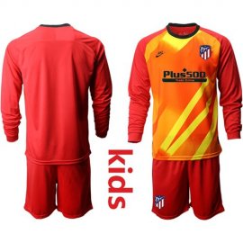 Atletico Madrid Blank Red Goalkeeper Long Sleeves Kid Soccer Club Jersey