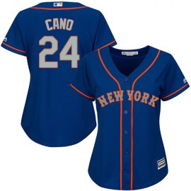 New York Mets #24 Robinson Cano Blue(Grey NO.) Alternate Womens Stitched MLB Jersey
